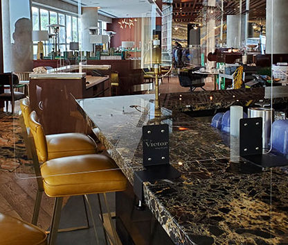 The Victor Lounge Parq Casino Laser Etch Plexiglass Barrier Bar